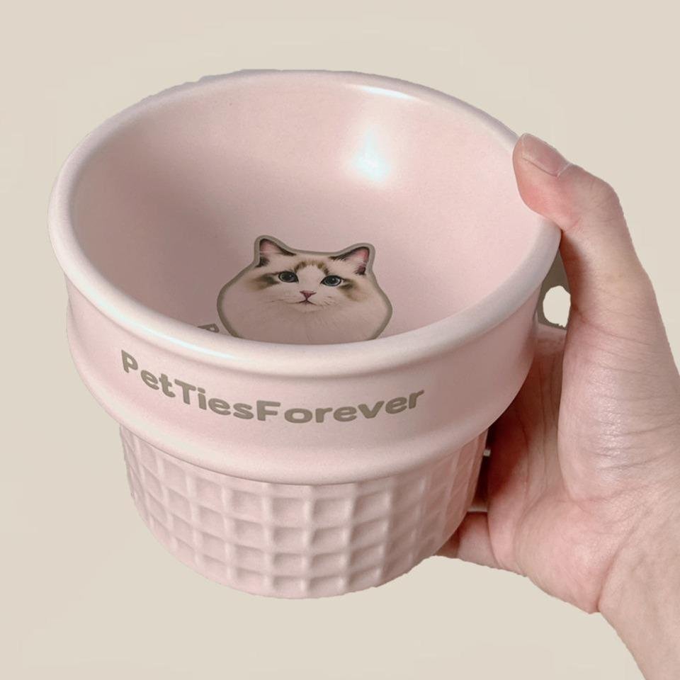 Elevated Ceramic Ice Cream Cone-Shaped Pet Food & Water Bowl - Neck-Friendly, Customizable with Pet Photo, Prevents Chin Discoloration & Protects Chin, Anti-Tip for Dogs & Cats - Image 6