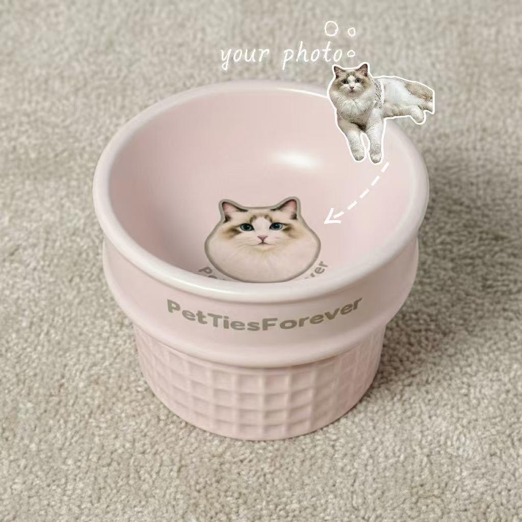 Elevated Ceramic Ice Cream Cone-Shaped Pet Food & Water Bowl - Neck-Friendly, Customizable with Pet Photo, Prevents Chin Discoloration & Protects Chin, Anti-Tip for Dogs & Cats - Image 5
