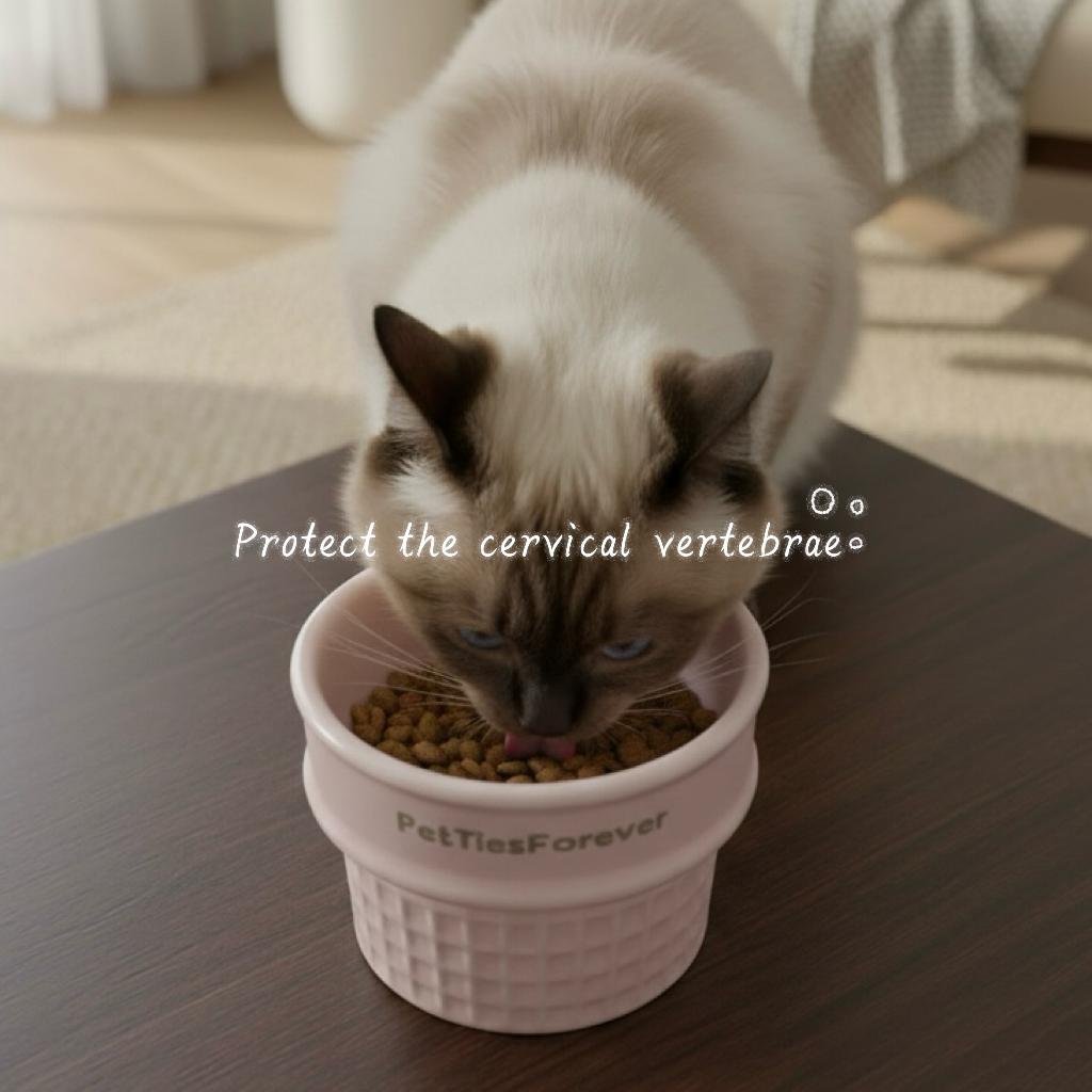 Elevated Ceramic Ice Cream Cone-Shaped Pet Food & Water Bowl - Neck-Friendly, Customizable with Pet Photo, Prevents Chin Discoloration & Protects Chin, Anti-Tip for Dogs & Cats - Image 3