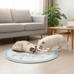 Custom Pet Photo Faux Cashmere Round Rug/Mat - Washable Pad for Bedroom Bedside & Living Room, Full-Coverage Cushion for Cats & Dogs Sleeping