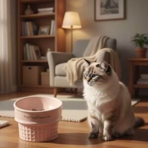 Elevated Ceramic Ice Cream Cone-Shaped Pet Food & Water Bowl - Neck-Friendly, Customizable with Pet Photo, Prevents Chin Discoloration & Protects Chin, Anti-Tip for Dogs & Cats