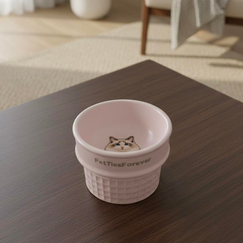 Elevated Ceramic Ice Cream Cone-Shaped Pet Food & Water Bowl - Neck-Friendly, Customizable with Pet Photo, Prevents Chin Discoloration & Protects Chin, Anti-Tip for Dogs & Cats - Image 9